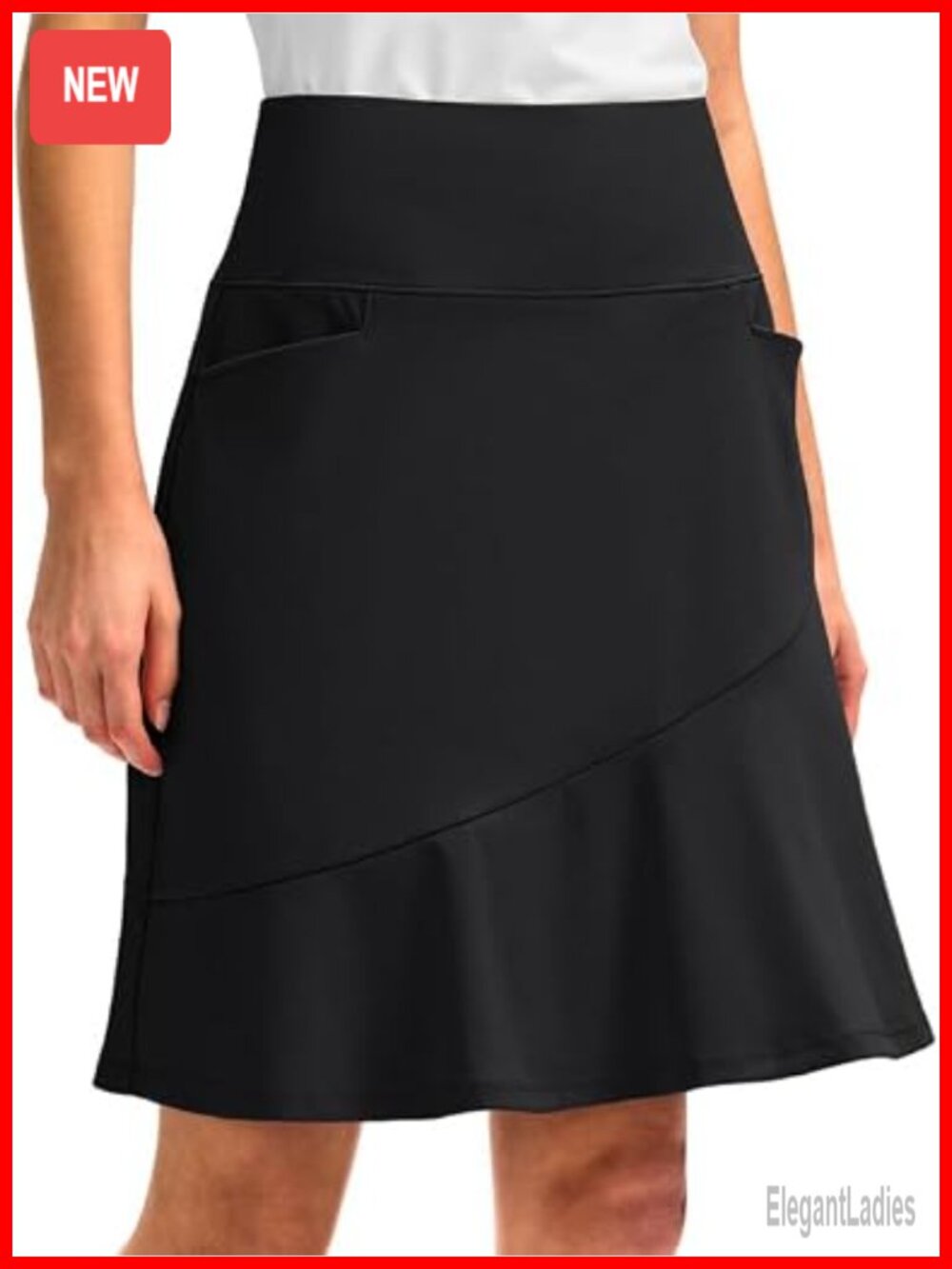 Women's 20" Knee Length Golf Skort with 5 Pockets, High Waist, Built-in Shorts